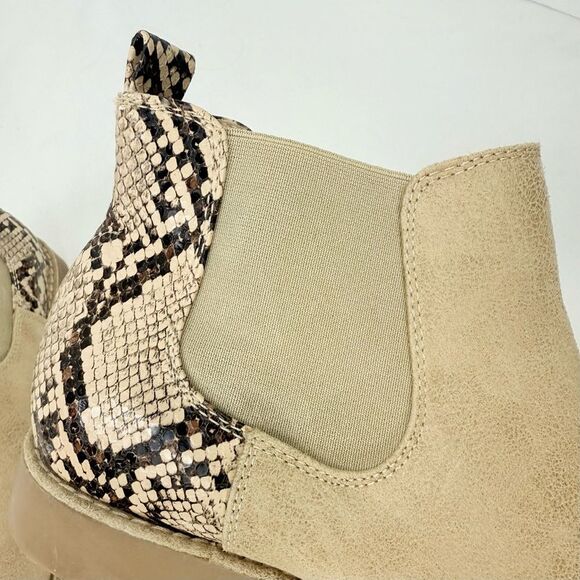 Seven Dials MARISAH Tan Faux Suede Snake Print Back Elastic Pull On Ankle Boots - Picture 10 of 14